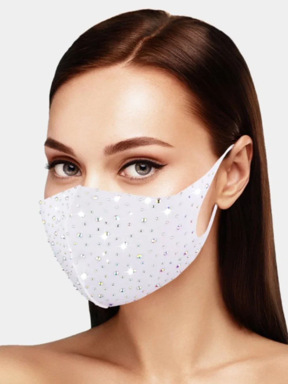 White AB Rhinestone Face Mask NWT Sealed | Sparkly Crystal Glam Reusable Mask